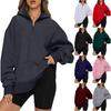 Women Casual Zipper Hooded Sweatshirt Long Sleeve Solid Color Top Fashion
