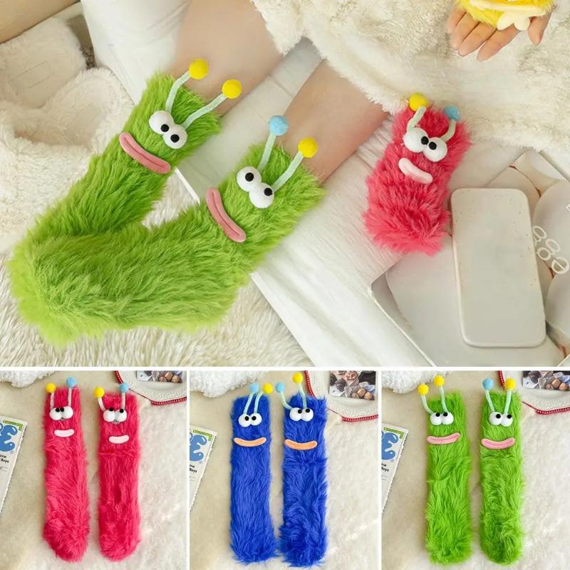 3D Novelty Face Fuzzy Socks Winter Coral Fleece Floor Socks Couple Sleep Socks Christmas Stockings Funny Cartoon Monster Socks