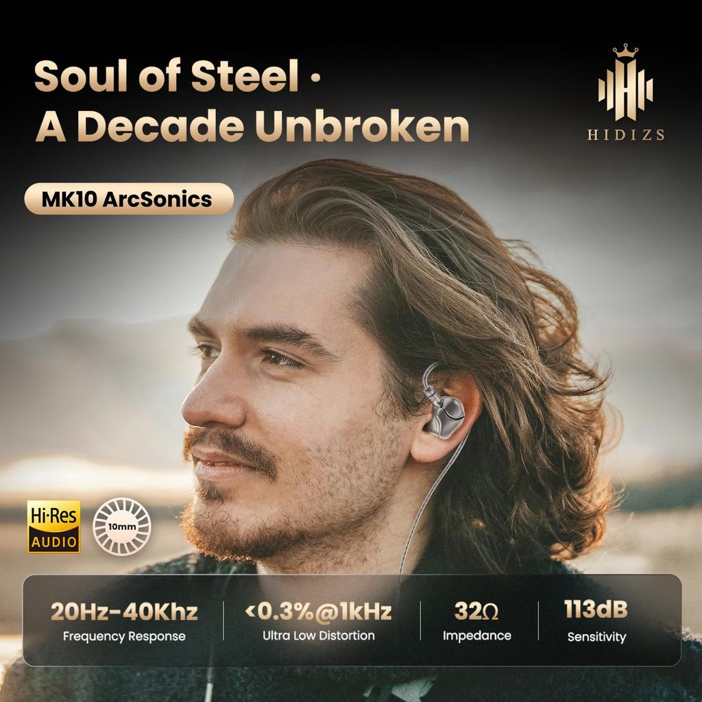 HIDIZS MK10 ArcSonics Silicon Carbide 10mm Dual Magnetic Circuit Dual Cavity Dynamic Three Tuning 6 Tone Zinc Alloy Steel In-Ear Monitors, Diaphragm,
