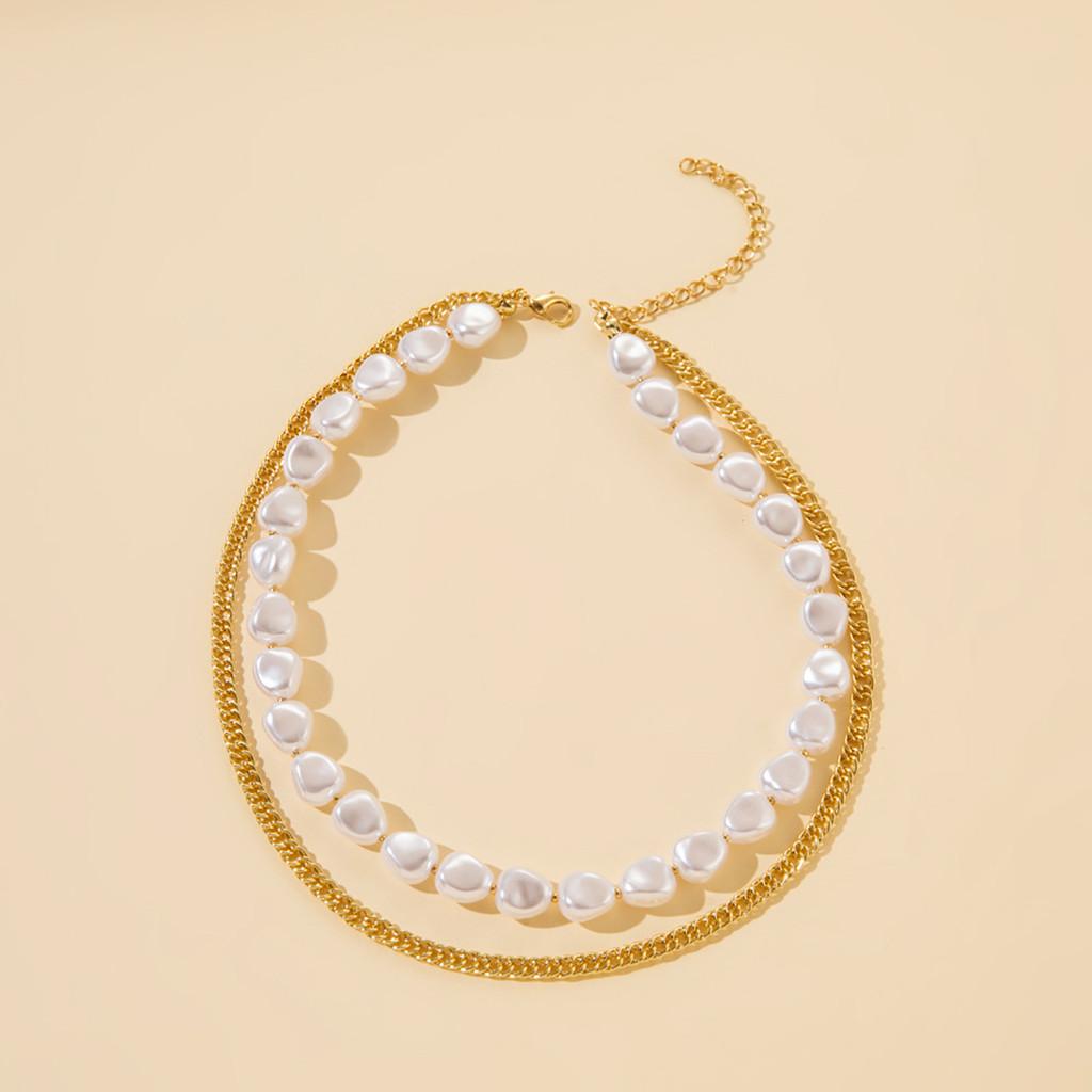 Trendy Gold Alloy Multi-layered Pearl Necklace Unique Geometric Design For Women