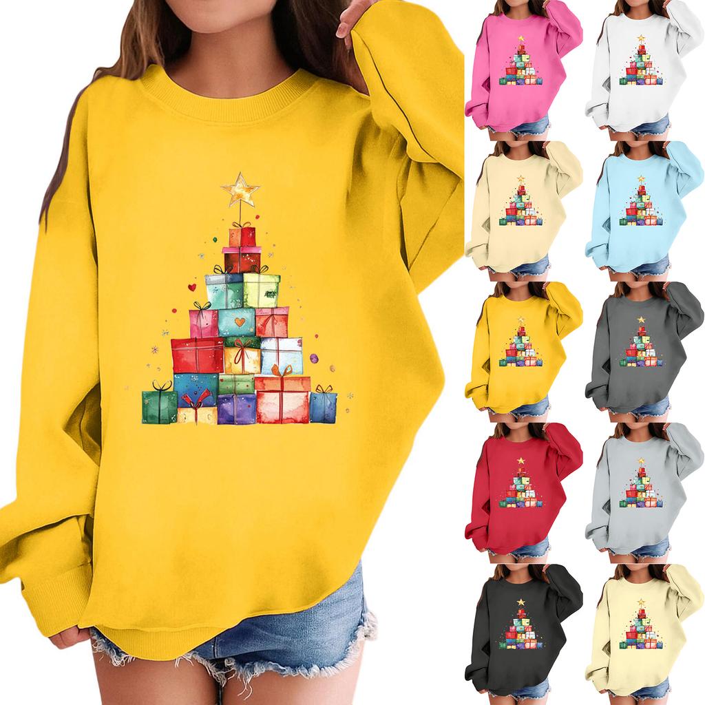 Children's Fashionable Casual Long-sleeved Loose Christmas Print Pullover Sweatshirt
