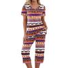 Women's Halloween Two-Piece Outfit Set - Casual Short Sleeve Top and Printed Pants, Comfortable Sportswear for Holiday Parties