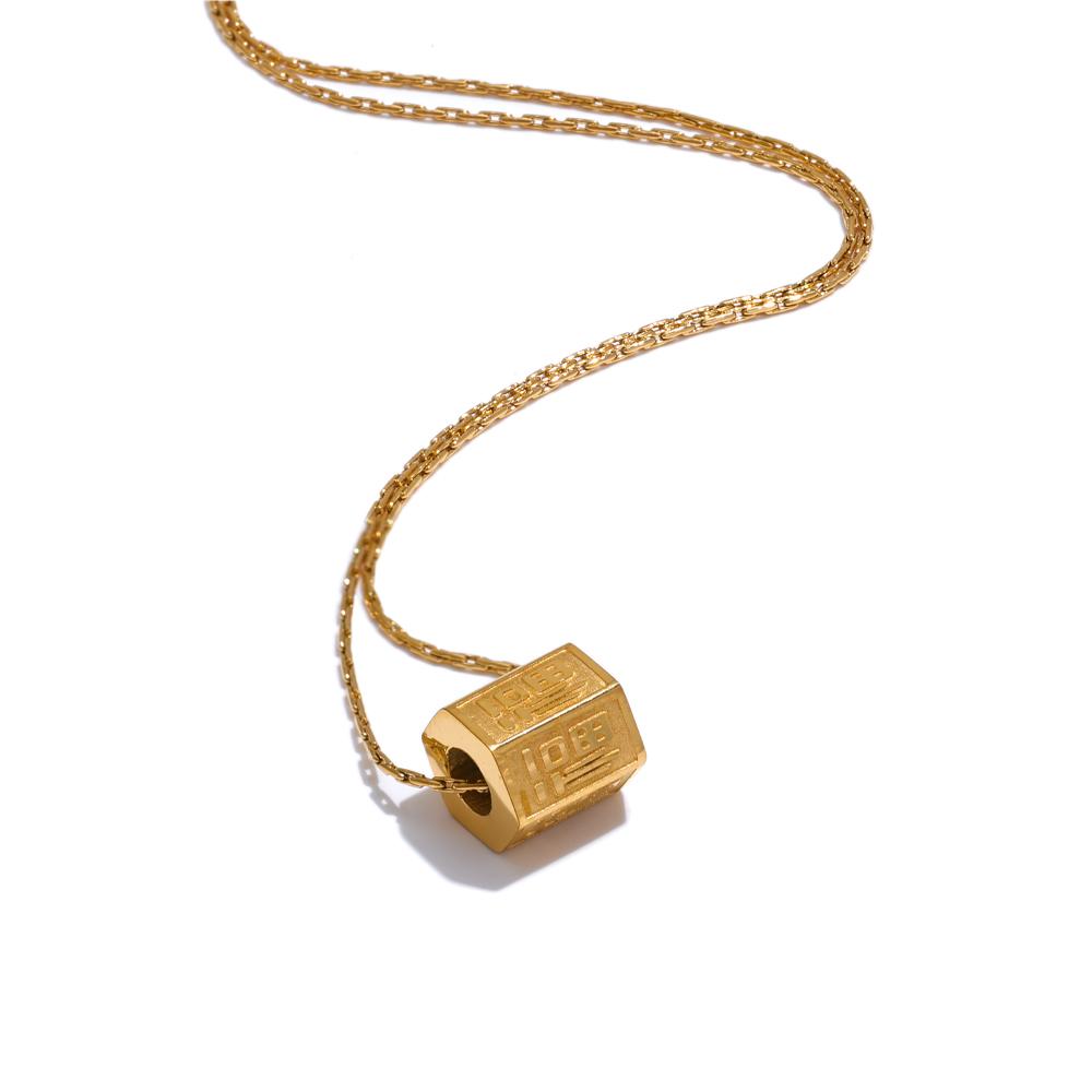 Yhpup 316L Stainless Steel Lucky Wealthy Auspicious China Pendent Necklace 18K Gold Color Water Resistant Jewelry Accessories