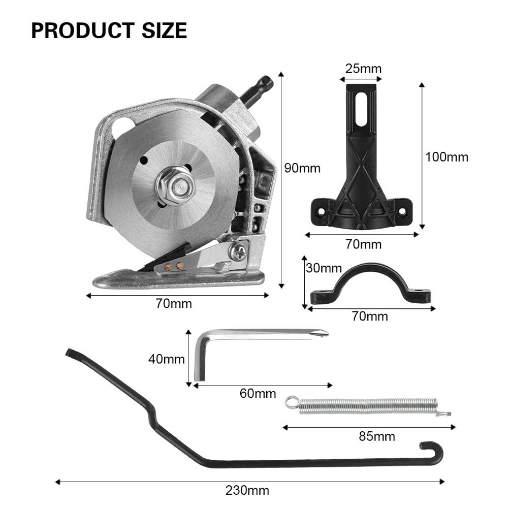 Conversion tool from electric drill to fabric cutter, highly  , polished blades for gentle shearing, with special positioning slot design for ceil