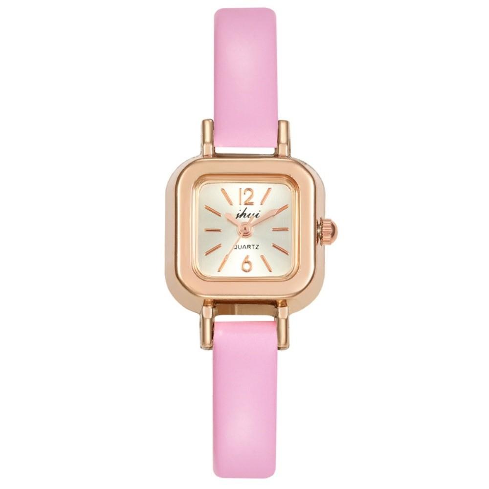 Casual Square Dial Quartz Watch Leather Strap Stainless Steel Women Watch Simple Ladies Wristwatches Gifts розовый