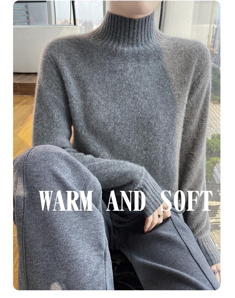 Women's Slimming Wool Knit Cardigan Sweater - Thick Half-High Neck, Warm and Versatile for Autumn/Winter