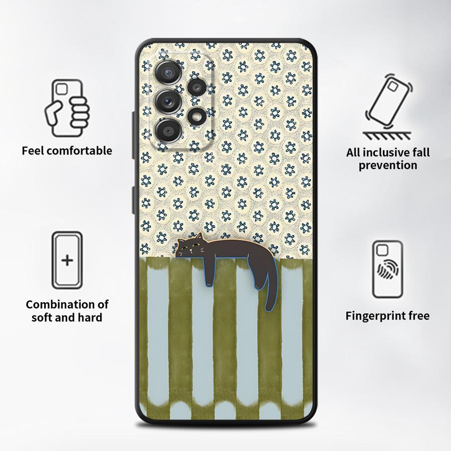 Case for Samsung Galaxy A57 A24 A53 A35 A55 A73 A51 A25 A37 A22 A32 A26 A23 A52 A36 Phone Cover A71 A72 Cartoon Grid Cat
