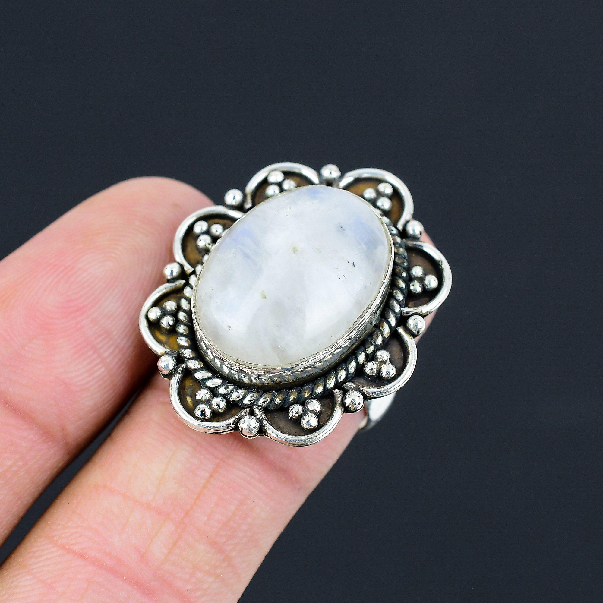 Gift For Her Natural Rainbow Moonstone Stackable Ring Size 8 925 Silver 8
