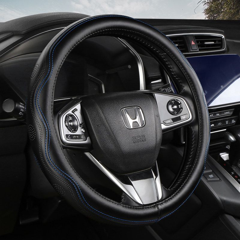 

Car Steering Wheel Cover Cowhide Summer New Arrival Universal Grip Cover Suitable for Four Seasons Non Slip Abrasion Resistant D Type Genuine Cowhide [Real Cowhide] Black Blue Line-Round