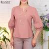 ZANZEA Women Casual V-Neck Solid Color Summer 3/4 Sleeve Blouse