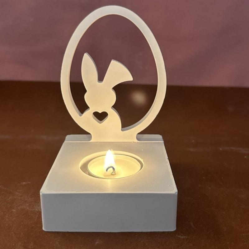 Easter Rabbit Silicone Mold Candlestick Resin Mold Heart Rabbit Holder Silicone Mold DIY Candlestick Casting Mold