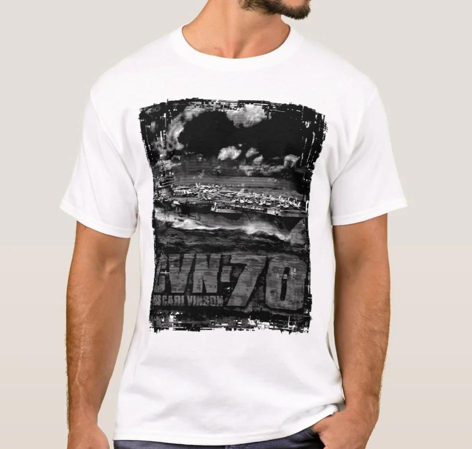 Футболка с изображением авианосца класса «Нимиц» USS Carl Vinson CVN70 100% хлопок, круглый вырез, летняя, с коротким рукавом, повседневная, мужская S