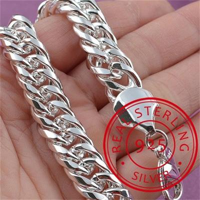 Bracciale solido a catena laterale in argento sterling 925 con fibbia quadrata da 10 mm per donna uomo fascino regalo per feste gioielli di moda per matrimoni