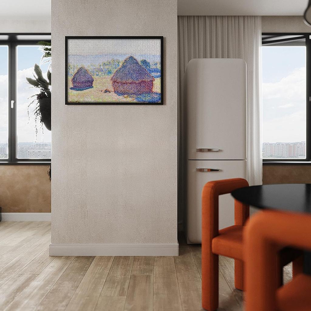 MISITU Micro Piece Jigsaw Puzzle, 1000 Pieces, Claude Monet's "Haystacks at Giverny, Late Summer," Landscape Art, Masterpiece, Gift, Birthday,