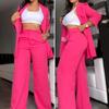 Women's Piece And Pants Suit Set Two High Waist Pants Set