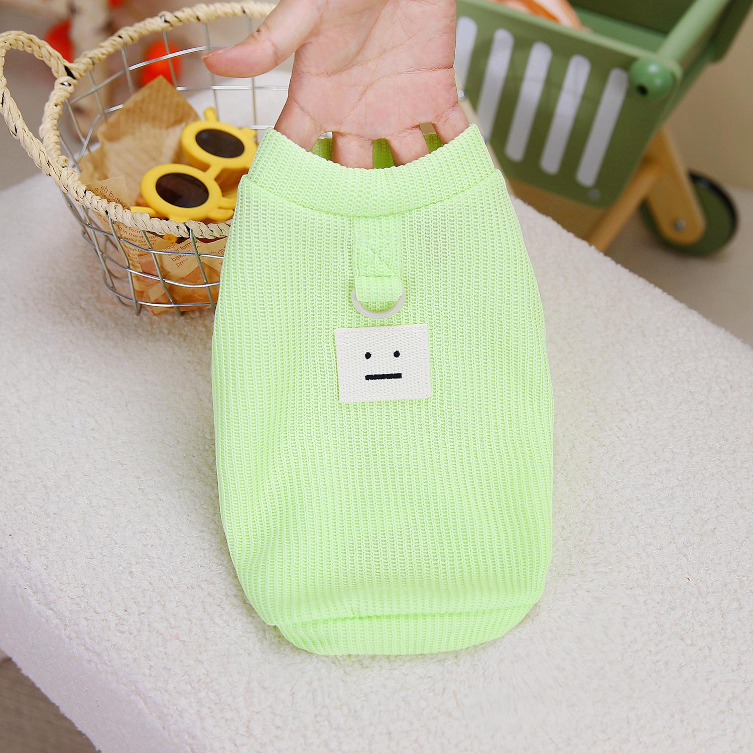 

Spring and summer, thin pet clothes, cat Bigbear miniature dog Teddy T-shirt suspender smiley face label knitted pet clothing S (2-2 kg)