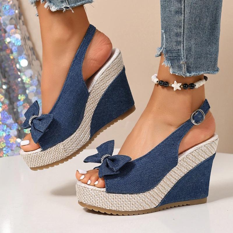 Vintage Rivet Decor Wedge Sandals Women Summer High Heels Platform Sandals Ankle Buckle Beach Shoes