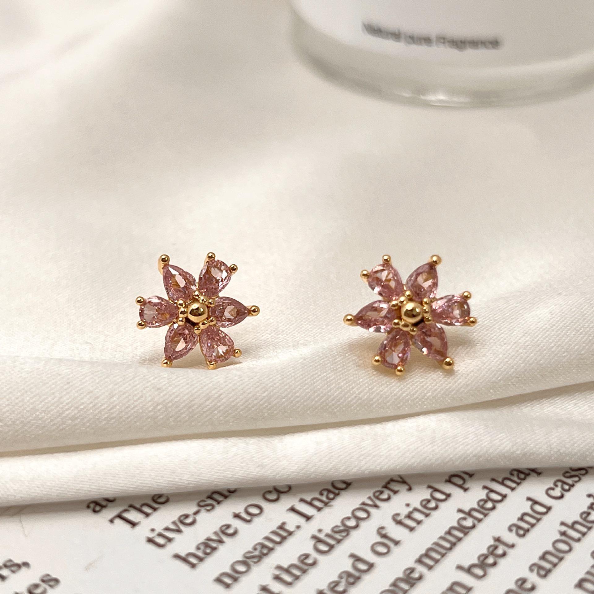 

Pink Crystal Cherry Blossom Necklace & Diamond Stud Earrings – Women s Trendy, Versatile Fashion Jewelry Set