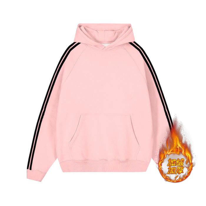 

A #2g cotton silver fox fleece large size sports color matching striped fleece hooded sweater starting from ten pieces 2XL рожевий