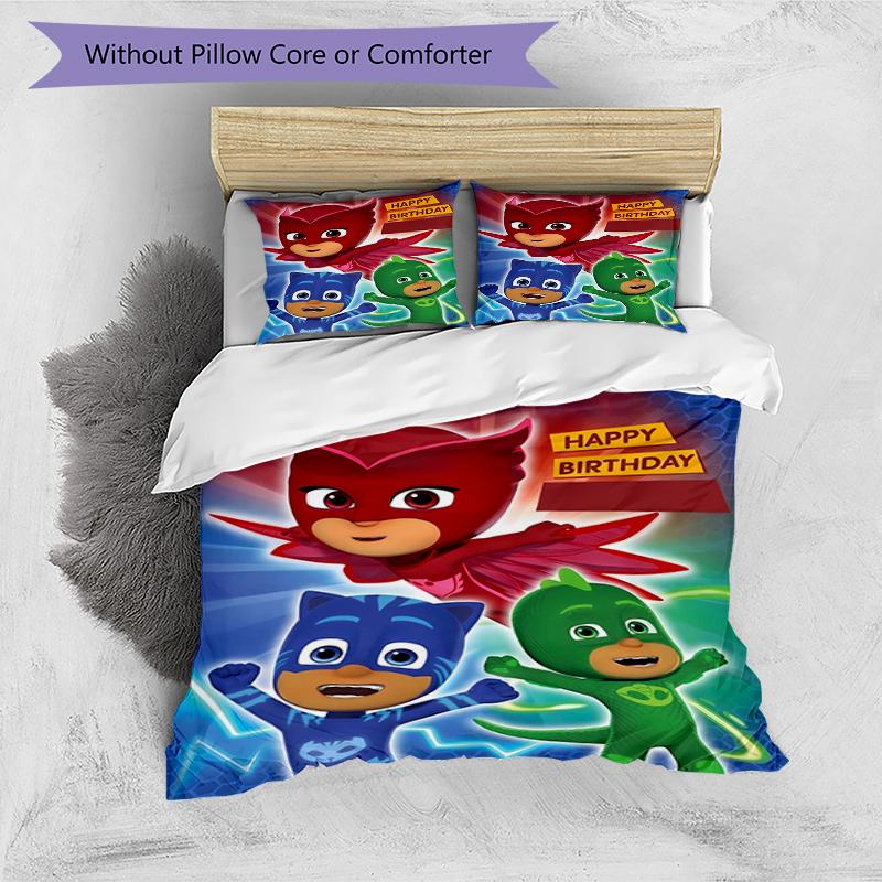 3pcs PJ Marks2 Design Cover Set - HD Printed Bedding with 1 Cover and 2 Pillowcases - Perfect for Home and Dorm Decor