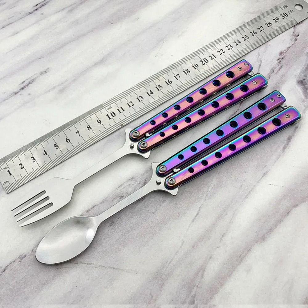 Outdoor Balisong Training Tool Practice Training Butterfly Folding Spoon Fork New