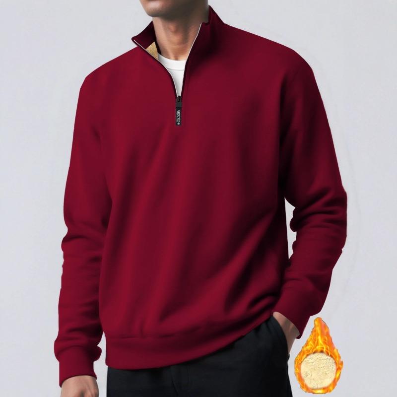 Winter Men's Velvet Sweatshirt Zipper Design Solid Color Lamb Velvet Turtleneck Base Shirt Jacket