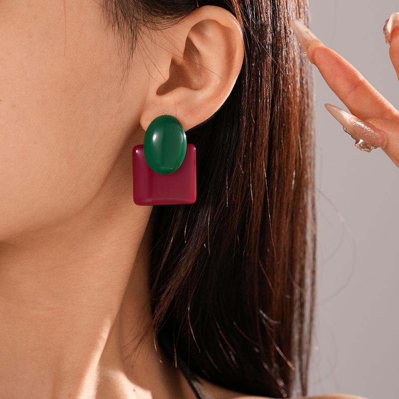 Pendientes Geométricos de Resina Retro para Mujer Moda Pendiente de Botón de Gama Alta Versátil y de Moda Diseñador de Lujo Circonita