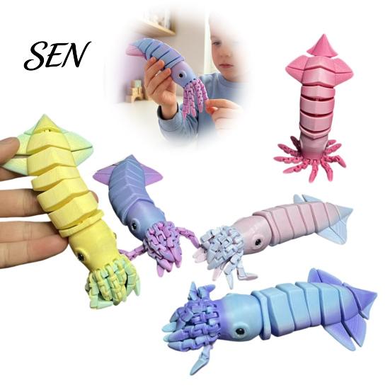 Articulated Squid Models 3D Printed Toy, Movable Joints Figurine, Figurine Simulated Sea Animal Fidget Toy for Desktop Decoration Realistic Life
