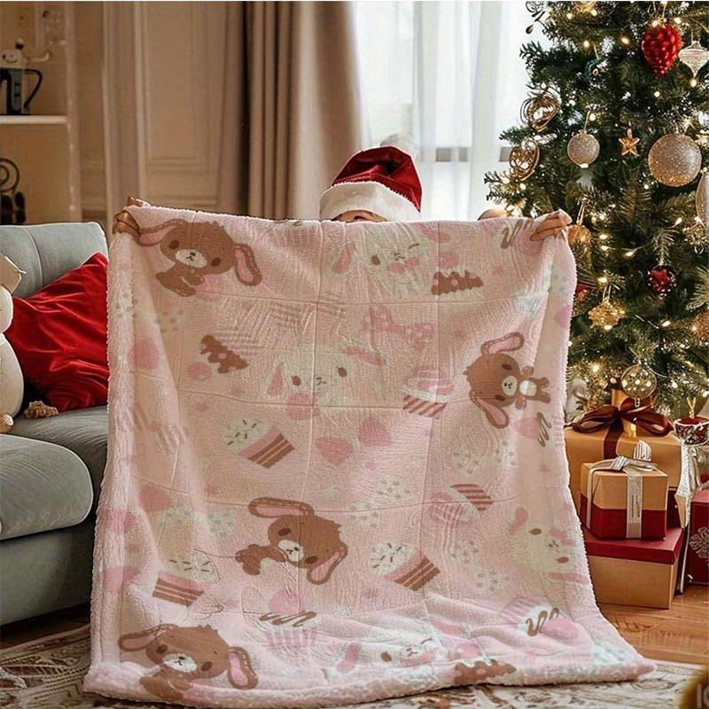 1 Sweet Bunny Cupcake Flannel Blanket 2D Single Print Cute Soft Decorative Blanket Home Living Room Bedroom Dorm Pink Vibe Decor