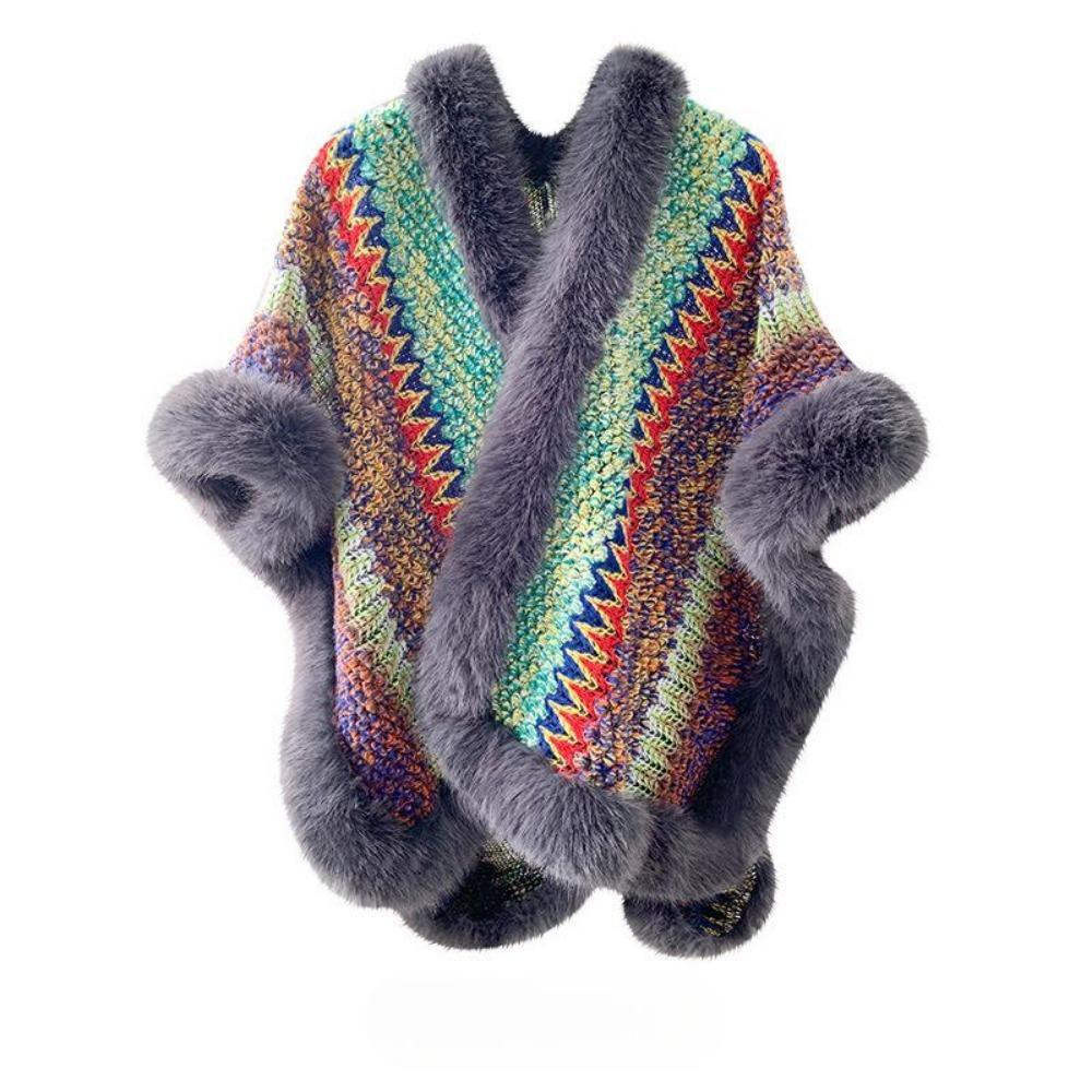 

Этнический стиль большой меховой воротник шаль с женской дорожной одеждой осень и зима теплая вязаная куртка накидка шаль прилив