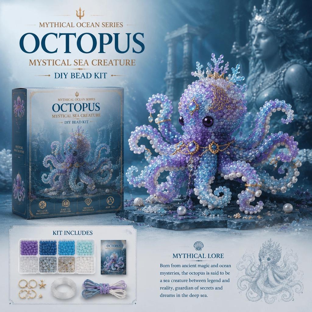 DIY Beaded Octopus Craft Kit Handmade Animal Model with Acrylic Beads for Creative Art Projects and Home Decoration