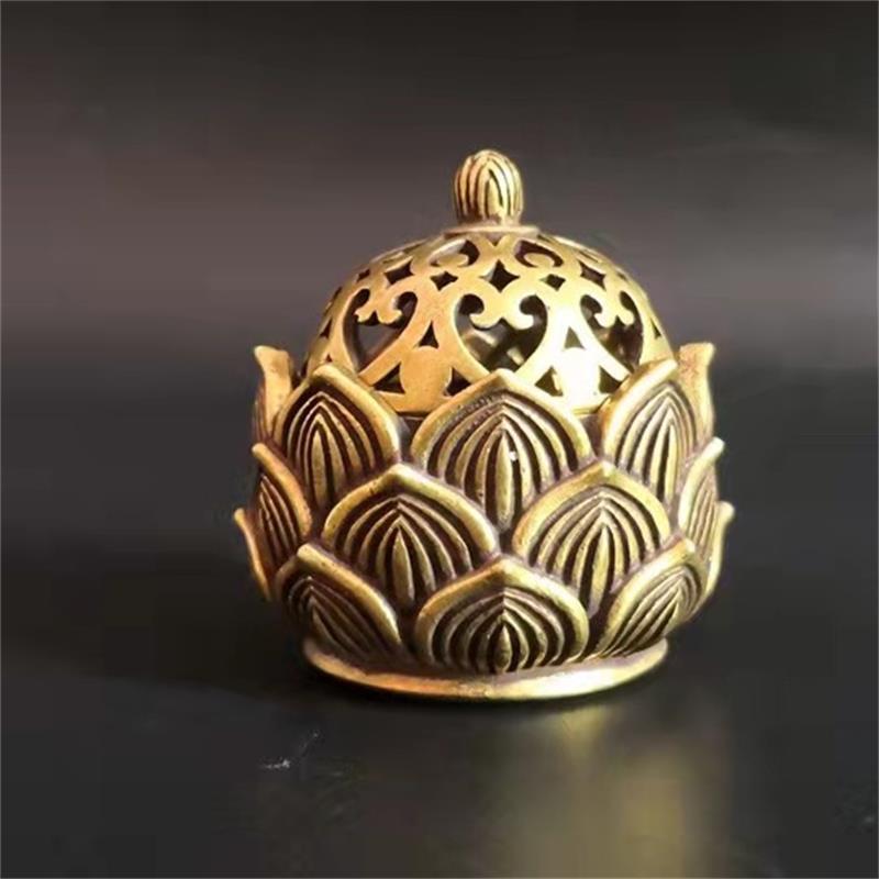 Mini Lotus Incense Burner: Pure Copper Antique Ornament