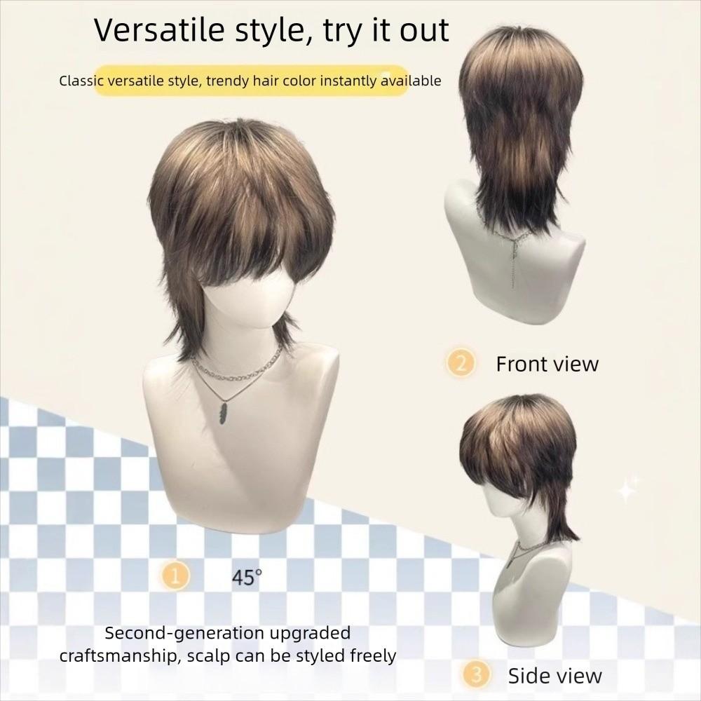 Handsome Anime Cos Wig Siamese Cat Short Gradient Hair Wolf-Tailed Mullet Head Wigs for Boys