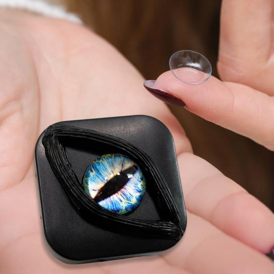 Creepy Eye Contact Lens Case Double Compartments Lens Holder with Mirror Tweezers Portable Storage Box for Makeup & Cosplay Accessories