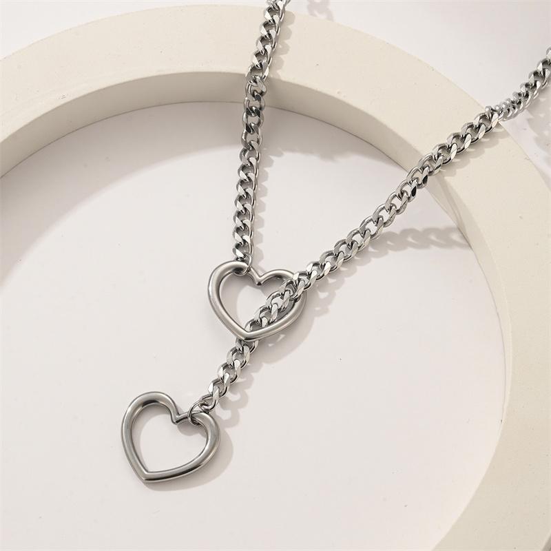 Vintage Hollow Heart Necklaces for Women Y Shape Stainless Steel Long Pendant Necklace Jewelry Accessories