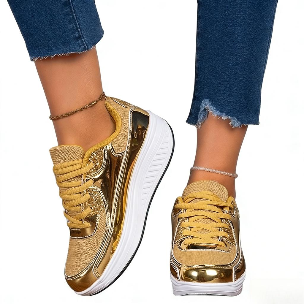 Women Platform Shoes Fashion Lace-up Wedges Breathable Height-increasing Casual Walking Shoes for Traveling Working