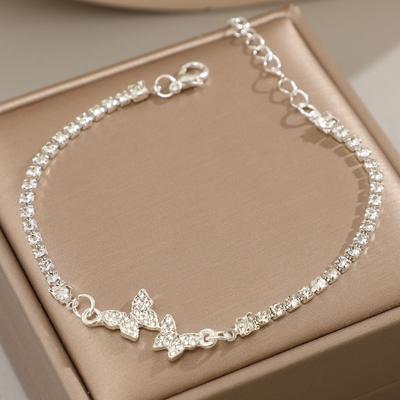Butterfly Bracelets For Women Zinc Alloy Bowknot Silver Color Light Luxury Full Diamond Versatile Pull-out Bracelet