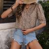 Women's Fashion Casual Summer Spring Leopard Print Short Sleeve V-Neck Blouses & Shirts