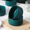Emerald Green Gold-Rimmed Tableware Set: Vertical Stripes Design, Creative Rice and Soup Bowls
