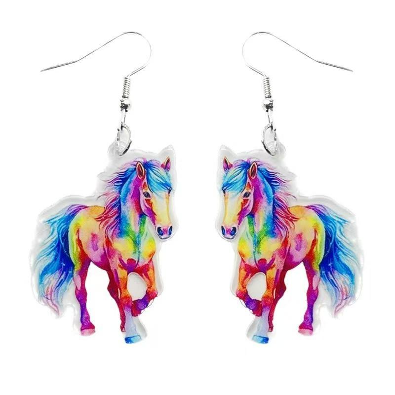 Cross-border new 2D acrylic double-sided Amazon fun color animal earrings butterfly rabbit horse cat