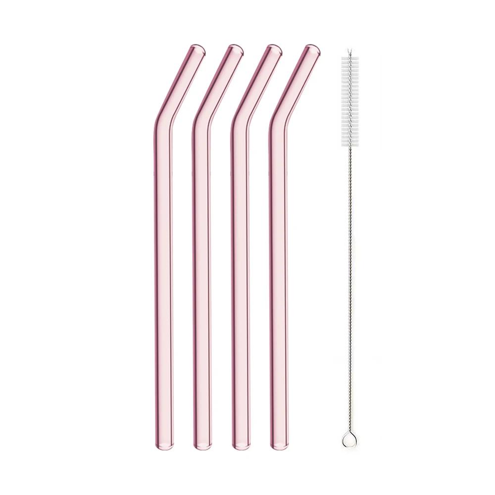 3/5/10/11Pcs Reusable Glass Straws Pink Glass Drinking Straws 8mm Tubes Juice Smoothie Tea Straws Glasses Straw Set for Drink