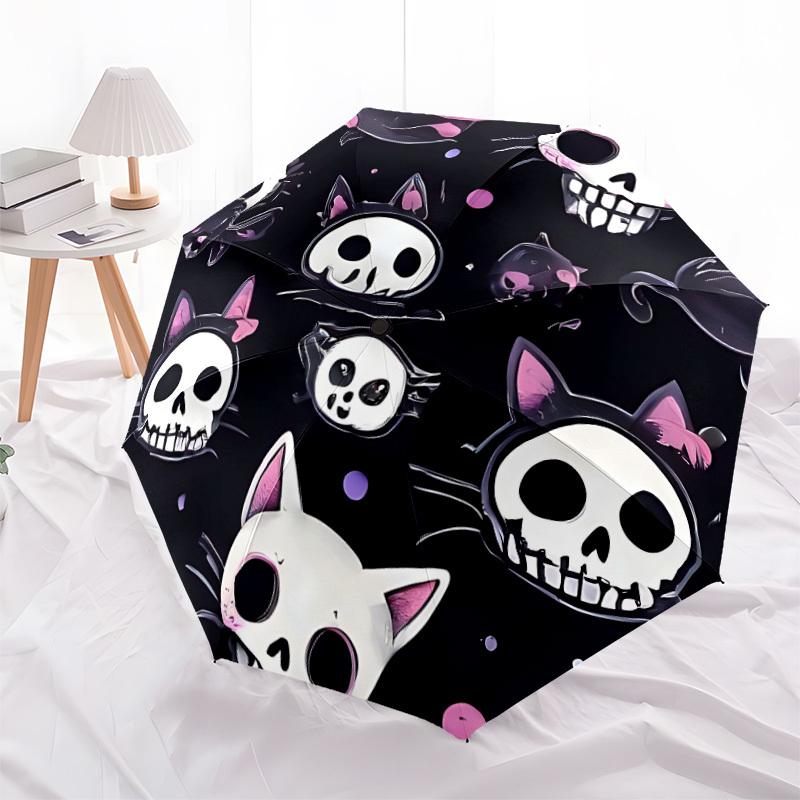1 pièce Parapluie Automatique Ouverture/Fermeture Chat Crâne avec Protection Anti-Vent, Design Fonctionnel, Toile Robuste à 8 Baleines, Baleines Durables, 034