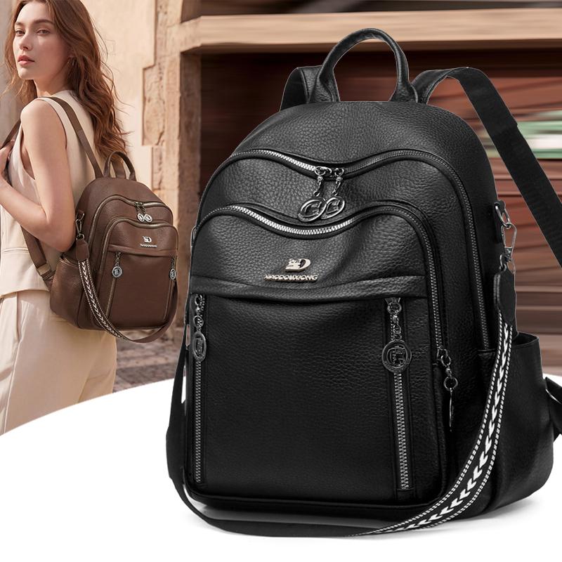 PU Convertible Backpack with Dual Front Vertical Zippers Casual Daypack for Women Daily Travel
