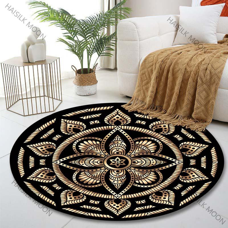 

Multiple sizes Golden Mandala Art Print Round Carpet Living Room Bedroom Table Chair Sofa Decorative Carpet Luxury gifts Diameter -60cm