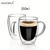 2/4/6PCS 350ML Double Wall Glass Coffee Mug With Handle Transparent Glass Cappuccino Cup Coffee Milk Tea Juice Tea Cup