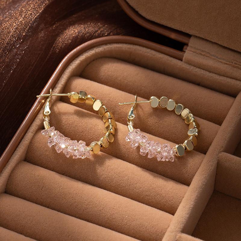 Broken Silver Crystal Unique Circle Earrings Niche Light Luxury Design Sense Premium Stud Earrings Earrings Earrings