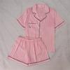 Can Wear Striped Cute Girl Comfortable Short-Sleeved Pajamas Simulation Silk Cool Loungewear Two-Piece Set