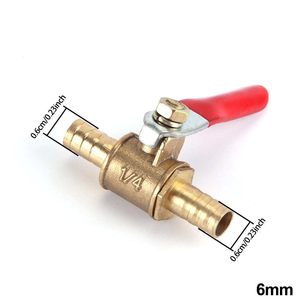 1/4 Kleines Ventil 6mm 8mm 10mm 12mm Schlauchtülle Inline Messing Wasser Öl Luft Gas Hahn Absperrventil Kraftstoffleitung Kugelhahn Rohrverschraubungen mit rotem Griff