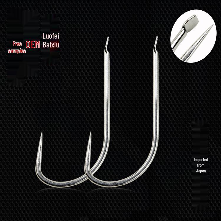Barbless Japanese Fishing Hooks with TG Black Sleeve, Sharp Point, and Wire Groove - 100 Pieces