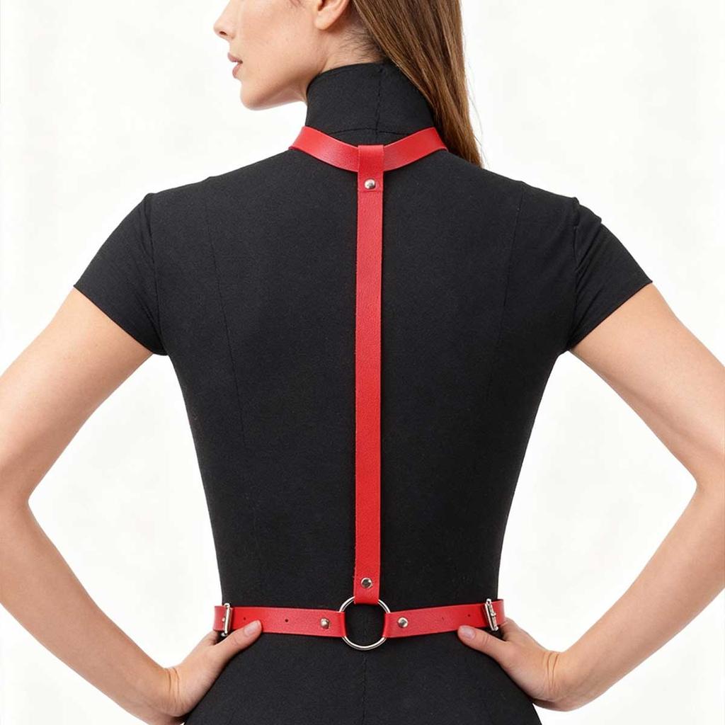 Elegant Black Leather Body Chain Harness for Women - Adjustable Straps, Ideal for Erotic Lingerie, Rave Outfits,